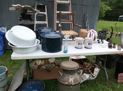 Enamel Canners, Enamel Pans, Lard Cans, Wood Planes