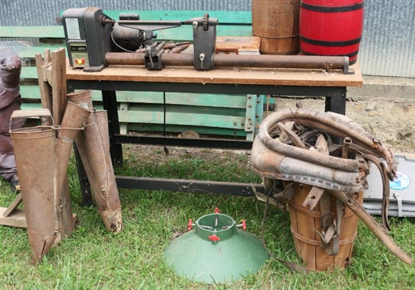 Wood Lathe, Tobacco Planters, Horse Collar and Haymes