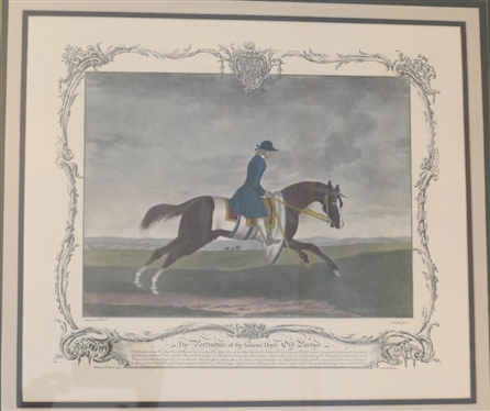 Contemporary Reproduction of 1755 French Horse Portrait Horle'' Old Partner - Attractively Framed and Tripple Matted - Gold Frame is 26 1/2 by 28 3/4 