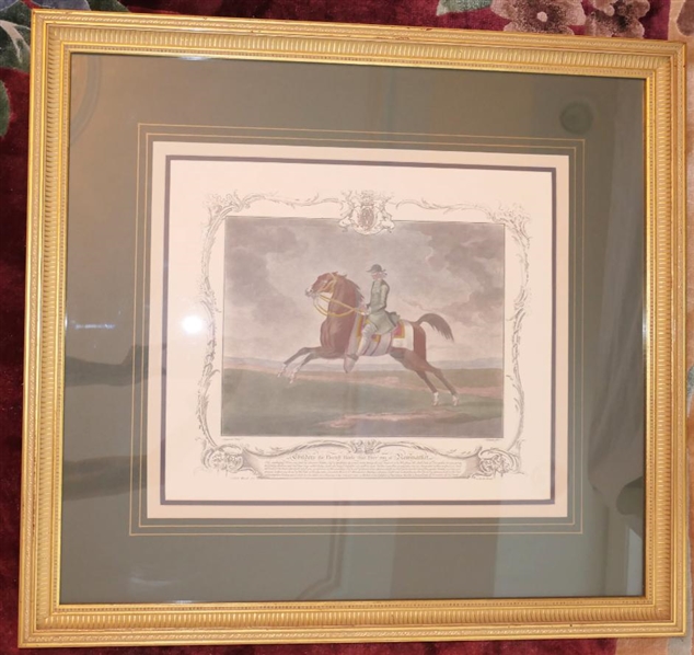 Contemporary Reproduction of 1755 French Horse Portrait "Childers the Fleeteft Horfe That Ever run at Newmarket" - Attractively Framed and Tripple Matted - Gold Frame is 26 1/2" by 28 3/4" 