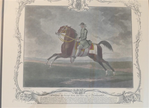 Contemporary Reproduction of 1755 French Horse Portrait Childers the Fleeteft Horfe That Ever run at Newmarket - Attractively Framed and Tripple Matted - Gold Frame is 26 1/2 by 28 3/4 