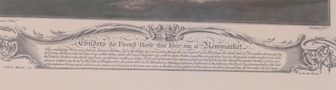 Contemporary Reproduction of 1755 French Horse Portrait Childers the Fleeteft Horfe That Ever run at Newmarket - Attractively Framed and Tripple Matted - Gold Frame is 26 1/2 by 28 3/4 