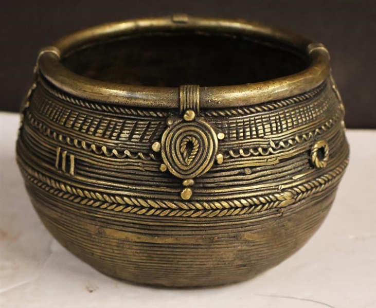 Dhokra Metal Bowl - Rice Measure Bowl - Hand Crafted Indian Metal Art - Bowl is 3 1/2" Tall 5" Wide 