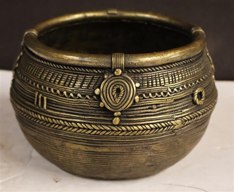 Dhokra Metal Bowl - Rice Measure Bowl - Hand Crafted Indian Metal Art - Bowl is 3 1/2 Tall 5 Wide 