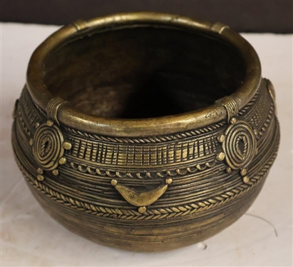 Dhokra Metal Bowl - Rice Measure Bowl - Hand Crafted Indian Metal Art - Bowl is 3 1/2 Tall 5 Wide 