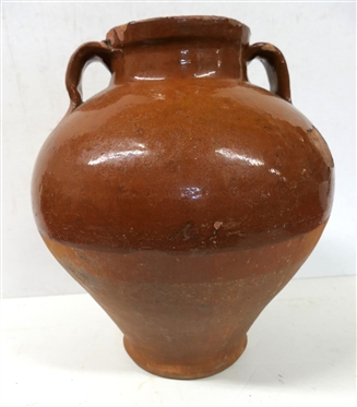 D El - Farag Terracotta Storage Jar / Urn - Products Geramoues D El Farag - Glazed Top and Interior - Double Ear Handles - 14 Tall 
