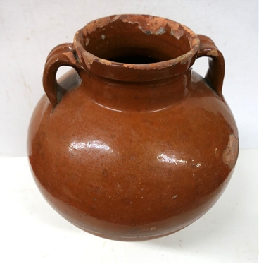 D El - Farag Terracotta Storage Jar / Urn - Products Geramoues D El Farag - Glazed Top and Interior - Double Ear Handles - 14 Tall 