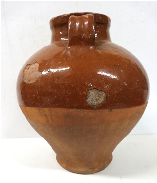 D El - Farag Terracotta Storage Jar / Urn - Products Geramoues D El Farag - Glazed Top and Interior - Double Ear Handles - 14 Tall 