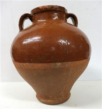 D El - Farag Terracotta Storage Jar / Urn - Products Geramoues D El Farag - Glazed Top and Interior - Double Ear Handles - 14 Tall 