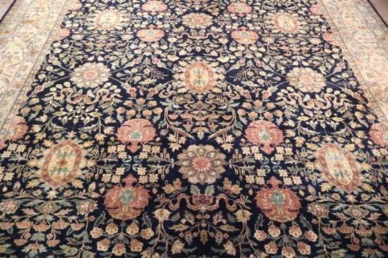 Beautiful Hand Knotted Persian Tabriz Rug - Black Background with Gold, Green and Rust Florals - Rug is 10 by 8'1 