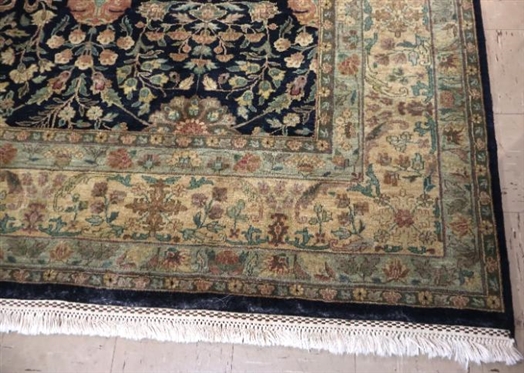 Beautiful Hand Knotted Persian Tabriz Rug - Black Background with Gold, Green and Rust Florals - Rug is 10 by 8'1 