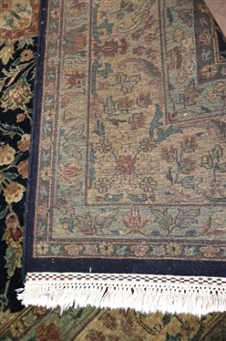 Beautiful Hand Knotted Persian Tabriz Rug - Black Background with Gold, Green and Rust Florals - Rug is 10 by 8'1 