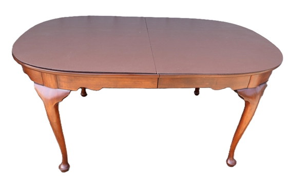 Henkel Harris Virginia Galleries Wild Black Cherry Queen Anne Style Dining Table with 3 Leaves - With Protective Table Pad - 29 tall 64 By 43 Without Leaves - Leaves Are 12 