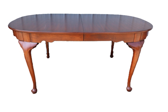 Henkel Harris Virginia Galleries Wild Black Cherry Queen Anne Style Dining Table with 3 Leaves - With Protective Table Pad - 29 tall 64 By 43 Without Leaves - Leaves Are 12 