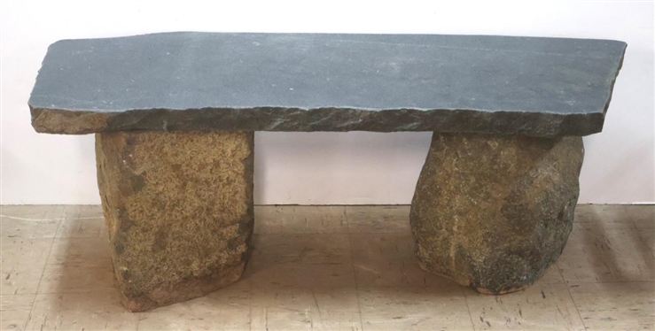 Incredible Stone Bench 2 Huge Boulder Legs  with Thick Polished Stone Top - 18 Tall 49 Long 
