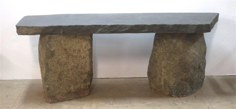 Incredible Stone Bench 2 Huge Boulder Legs  with Thick Polished Stone Top - 18 Tall 49 Long 