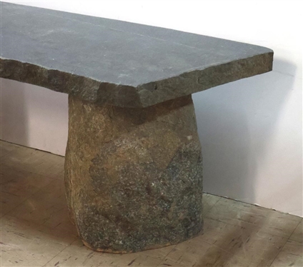 Incredible Stone Bench 2 Huge Boulder Legs  with Thick Polished Stone Top - 18 Tall 49 Long 