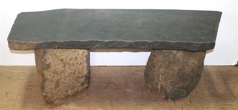 Incredible Stone Bench 2 Huge Boulder Legs  with Thick Polished Stone Top - 18 Tall 49 Long 