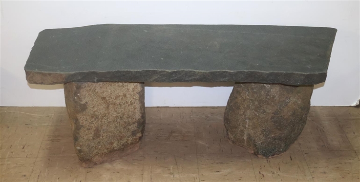 Incredible Stone Bench 2 Huge Boulder Legs  with Thick Polished Stone Top - 18 Tall 49 Long 