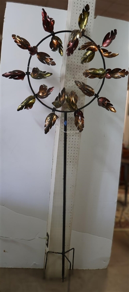Garden Art Pinwheel Spinner - Round Frame with Spinning Leaves - 7 Feet Tall 24" Wide 