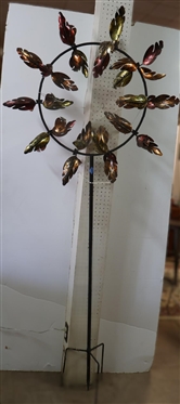 Garden Art Pinwheel Spinner - Round Frame with Spinning Leaves - 7 Feet Tall 24" Wide 