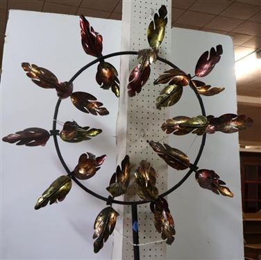 Garden Art Pinwheel Spinner - Round Frame with Spinning Leaves - 7 Feet Tall 24 Wide 