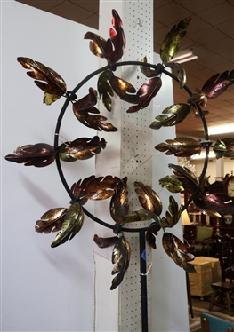 Garden Art Pinwheel Spinner - Round Frame with Spinning Leaves - 7 Feet Tall 24 Wide 