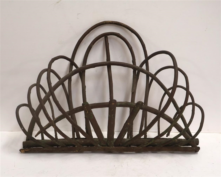 Twig Bent Wood Hanging Letter Rack - Partial Original Green Paint - 16" Tall 21" Across