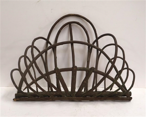 Twig Bent Wood Hanging Letter Rack - Partial Original Green Paint - 16" Tall 21" Across