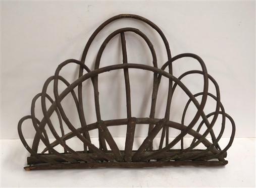 Twig Bent Wood Hanging Letter Rack - Partial Original Green Paint - 16 Tall 21 Across