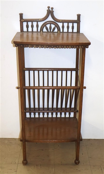 Victorian Oak Stick and Ball Stand with Magazine Rack with Brass Fittings - 37" Tall 16" by 12" 
