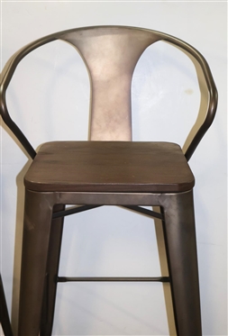 Pair of Modern Bar Stools - Metal Frames with Wood Seats - Gun Metal Gray Finish - 29 1/2 To Seat
