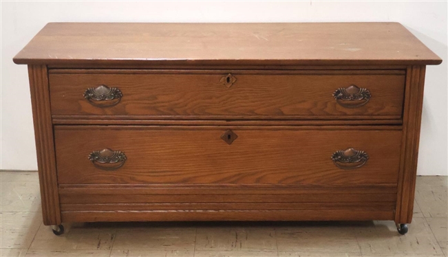 Oak Low Boy Chest - 2 Dovetailed Drawers - Paneled Ends - 21" Tall 43 1/2" by 19" 
