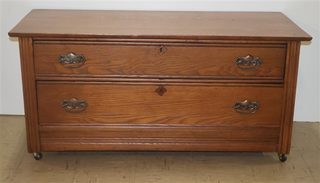 Oak Low Boy Chest - 2 Dovetailed Drawers - Paneled Ends - 21 Tall 43 1/2 by 19 