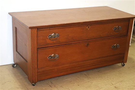 Oak Low Boy Chest - 2 Dovetailed Drawers - Paneled Ends - 21 Tall 43 1/2 by 19 