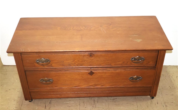 Oak Low Boy Chest - 2 Dovetailed Drawers - Paneled Ends - 21 Tall 43 1/2 by 19 