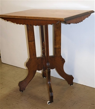 Victorian Oak Pedestal Base Table with Acorn Finials - Decorative Apron - 29 1/2 Tall 28 By 20 