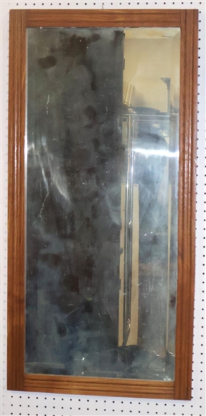 Large Framed Beveled Mirror with Oak Frame - 43 1/2" By 21 1/2" 