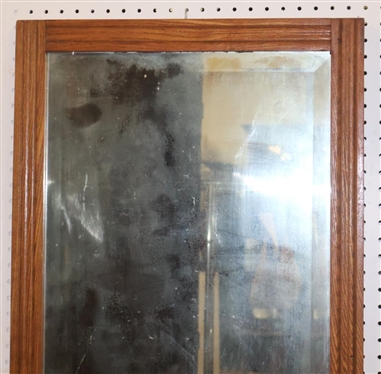 Large Framed Beveled Mirror with Oak Frame - 43 1/2 By 21 1/2 
