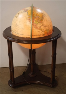 Lighted 16 Repologue World Globe in Mahogany Stand 