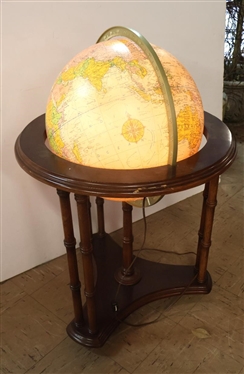 Lighted 16 Repologue World Globe in Mahogany Stand 