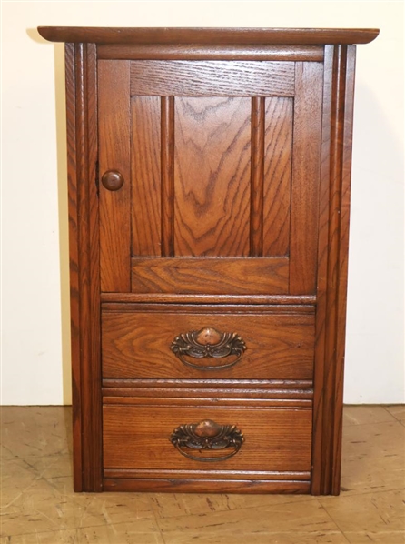 Oak Hat Box with 2 Drawers - Reeded Pilasters - Paneled Sides - 25 1/2" Tall 17" By 14"