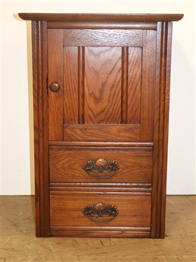 Oak Hat Box with 2 Drawers - Reeded Pilasters - Paneled Sides - 25 1/2" Tall 17" By 14"