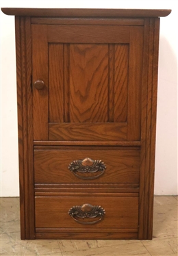 Oak Hat Box with 2 Drawers - Reeded Pilasters - Paneled Sides - 25 1/2 Tall 17 By 14