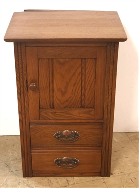 Oak Hat Box with 2 Drawers - Reeded Pilasters - Paneled Sides - 25 1/2 Tall 17 By 14