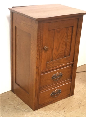 Oak Hat Box with 2 Drawers - Reeded Pilasters - Paneled Sides - 25 1/2 Tall 17 By 14