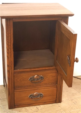 Oak Hat Box with 2 Drawers - Reeded Pilasters - Paneled Sides - 25 1/2 Tall 17 By 14