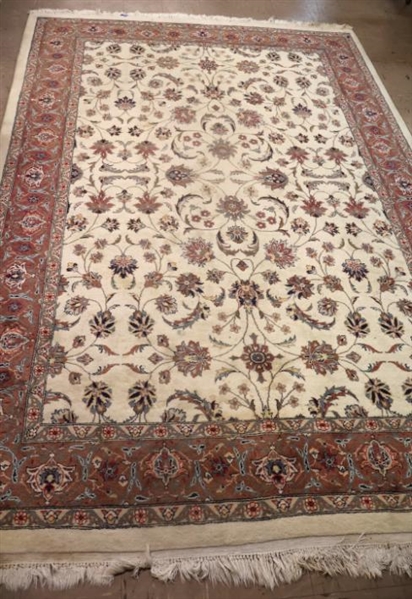 Floral Pattern Wool Rug - Off White Back Ground - Hand Knotted - Rug is 9 by 62" - Needs Cleaning