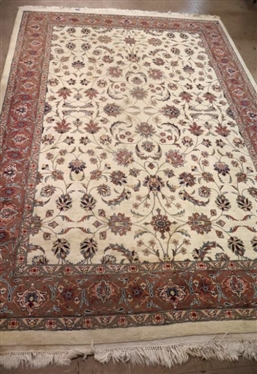 Floral Pattern Wool Rug - Off White Back Ground - Hand Knotted - Rug is 9 by 62" - Needs Cleaning
