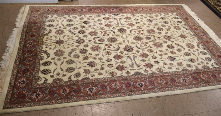 Floral Pattern Wool Rug - Off White Back Ground - Hand Knotted - Rug is 9' by 6'2 - Needs Cleaning